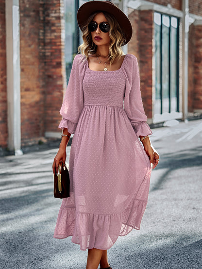 Pleated Long Sleeves Midi Dress