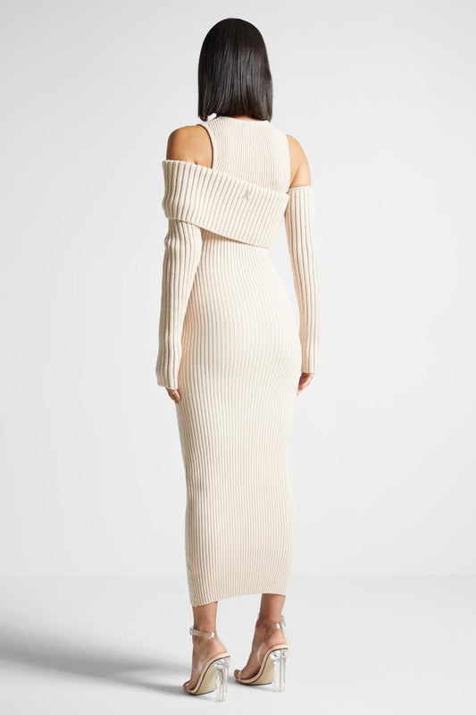 Knit Solid Round Neck Midi Dress