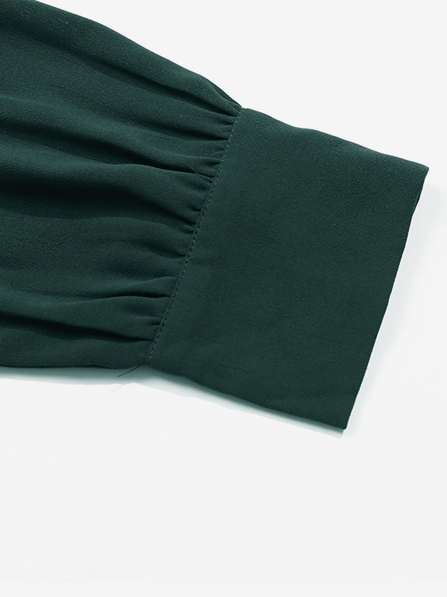 Midi Dresses Dark Green V-Neck Long Sleeves Fall Dresses For Women