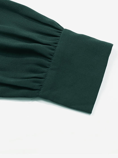 Midi Dresses Dark Green V-Neck Long Sleeves Fall Dresses For Women