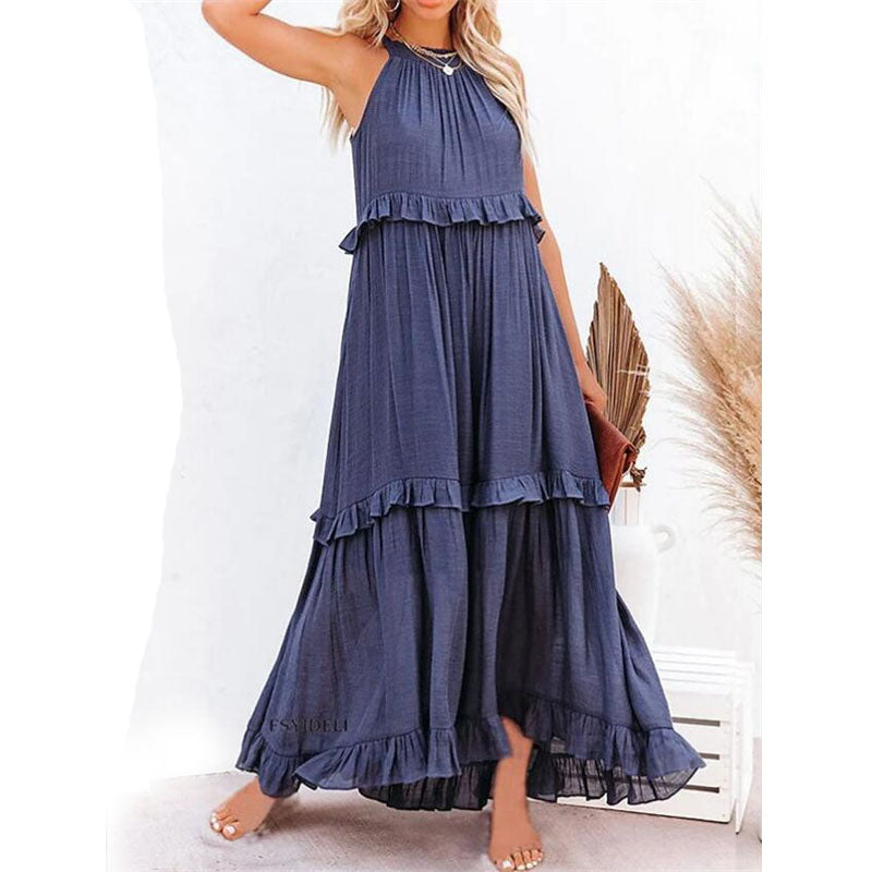Ruffle Halter Neck Swing Maxi Dress in Multiple Colors