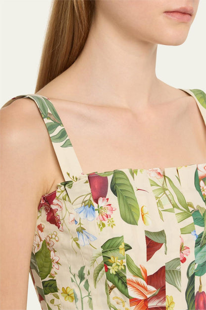 Cotton Floral Pleated Midi Dress