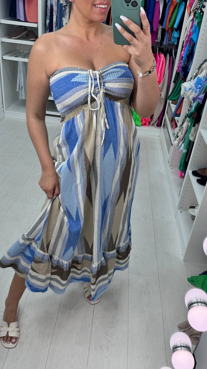 Abstract Bardot Maxi Dress