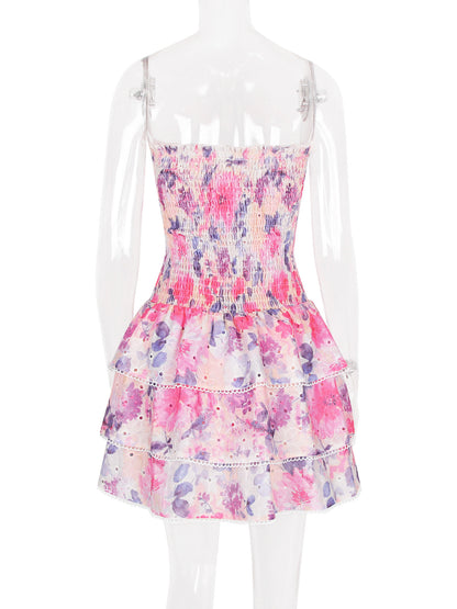 Floral Dress Off The Shoulder Pleated Layered Brunch Birthday Party Mini Dresses