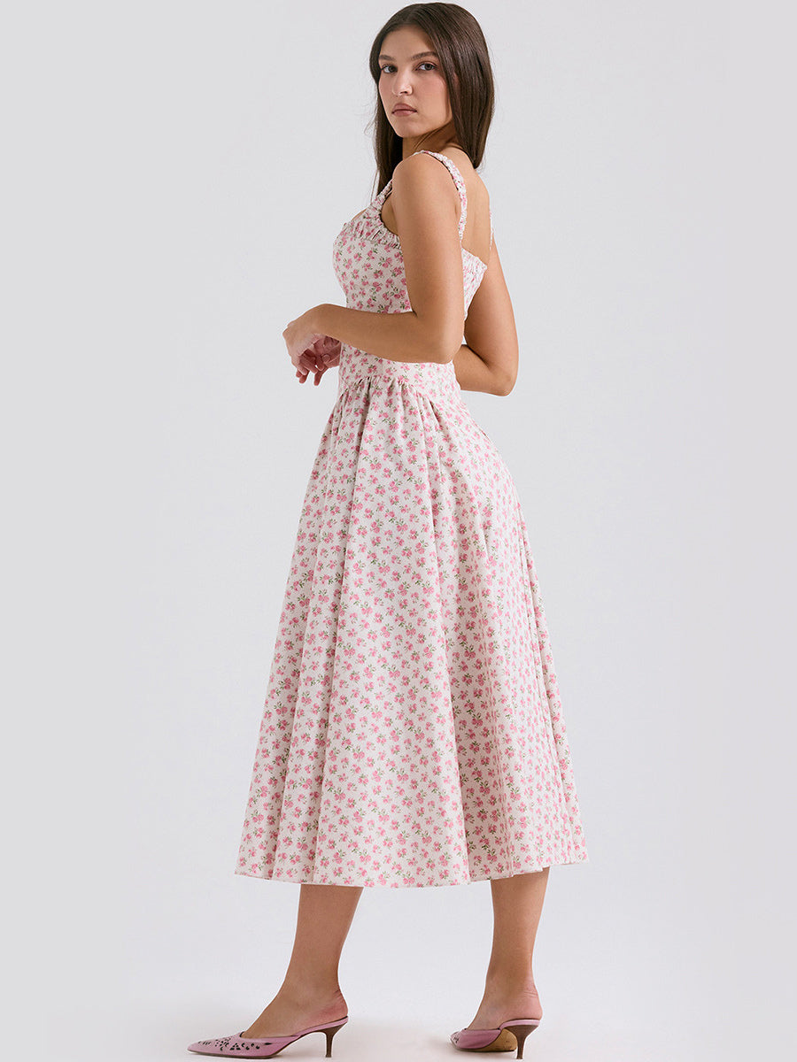 Corset Dress Mini Floral Strap Shoulder Backless Party Midi Dresses