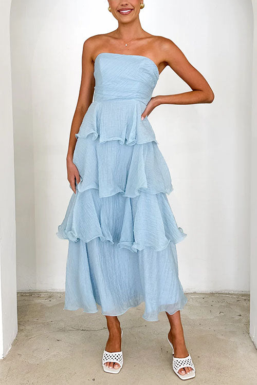 Strapless Ruffle Layered Maxi Dress