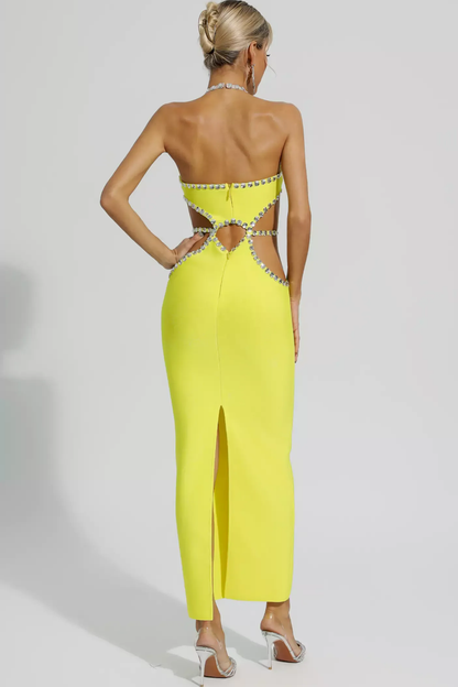 Rhinestone Cut-Out Halter Neck Maxi Dress