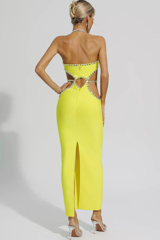 Rhinestone Cut-Out Halter Neck Maxi Dress