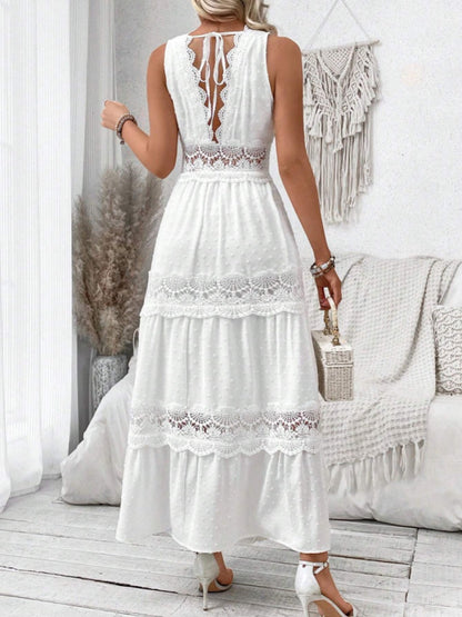 Cotton Blend Lace Solid Color Maxi Dresses