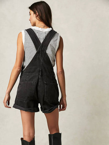 Loose Multi-Pocket Denim Jumpsuits