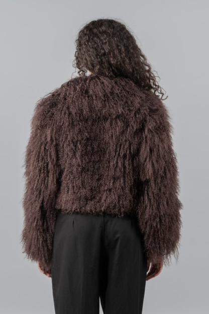 Brown Short Mongolian Fur Jacket