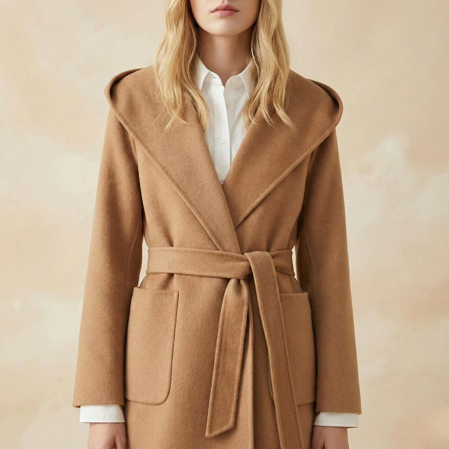 | Long Pointed Coat in Camel Hair