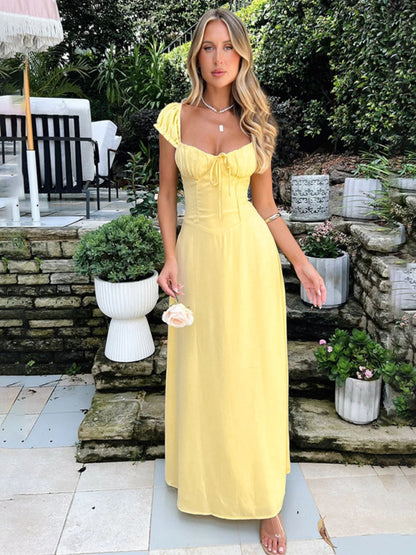 Liber Summer Women's Bandage Solid Color Maxi Dresses