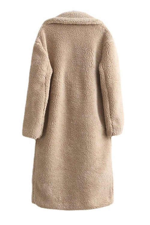 Margovil Notch Lapel Double Breasted Pocketed Fuzzy Fleece Coat
