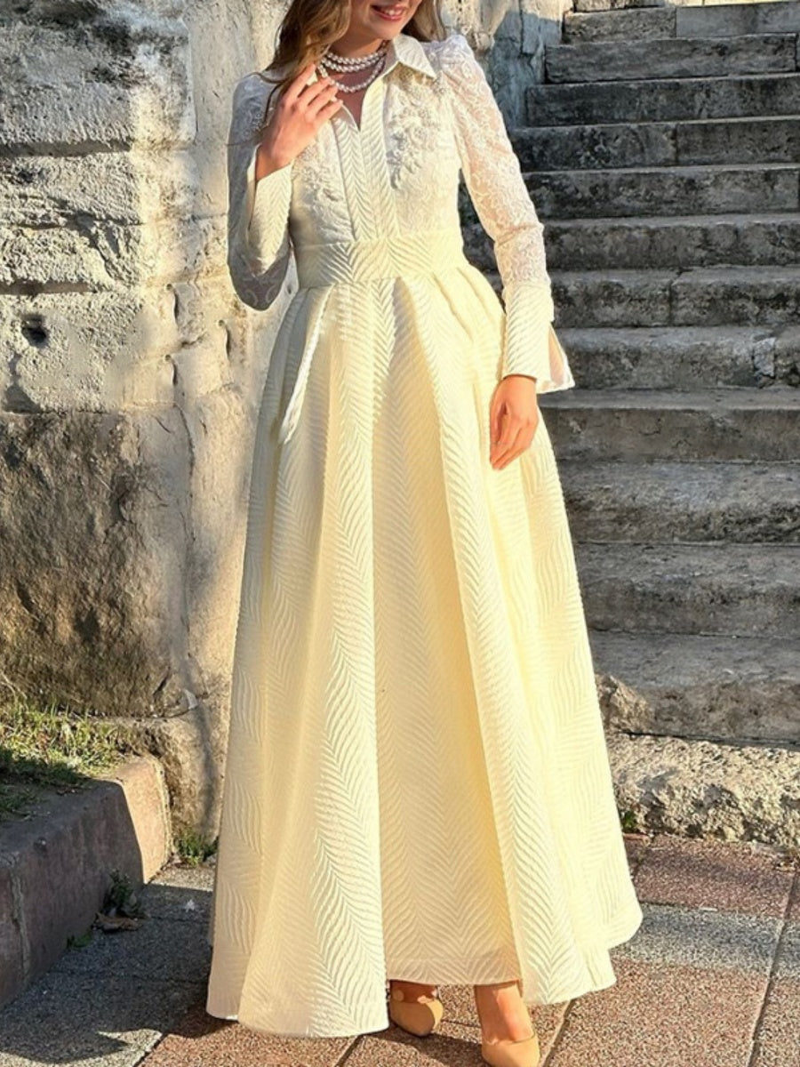 Beaded Flowers Lace Long Sleeve Formal Maxi Dresses