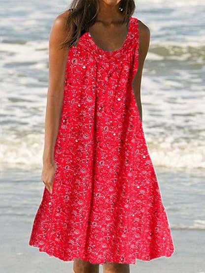 Ethnic Floral Print Scoop Neck Sleeveless A-Line Mini Dress