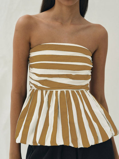 Stripes Color Matching Flower Bud Strapless Vest