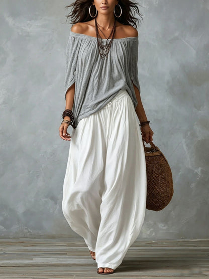 Off-the-shoulder T-shirt And Wide-leg Pants Two-piece Set