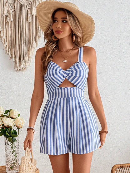 Striped Backless Cutout Cable Knit Jumpsuit
