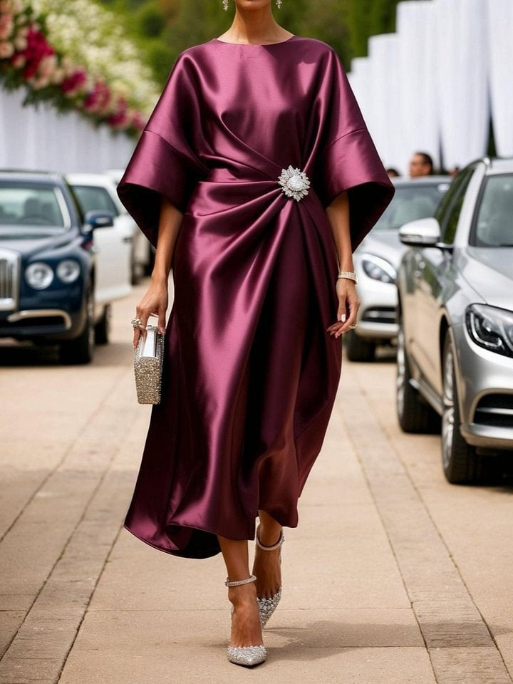 Elegant Long Dress With Beaded Floral Embellishments