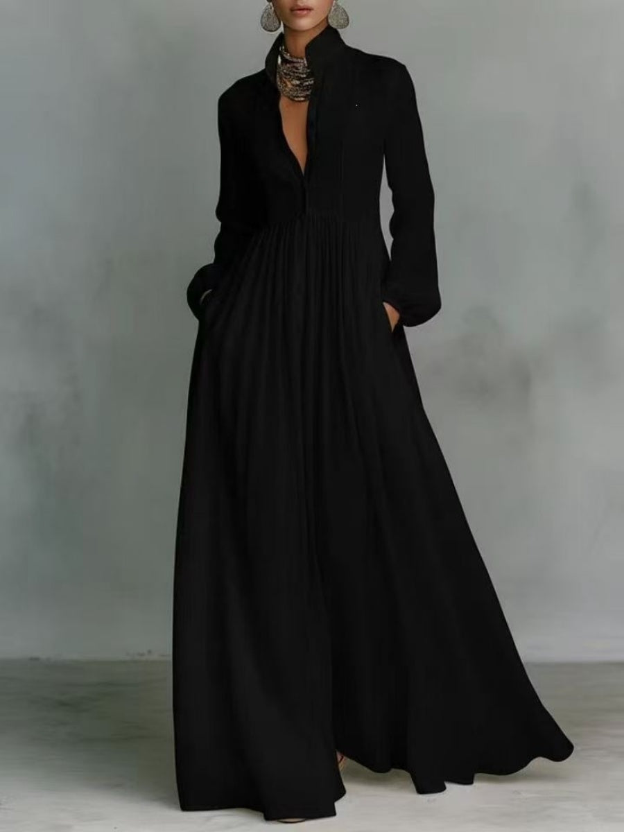 Long Sleeve Shirts Lapel Elegant Loose-fit Maxi Dresses