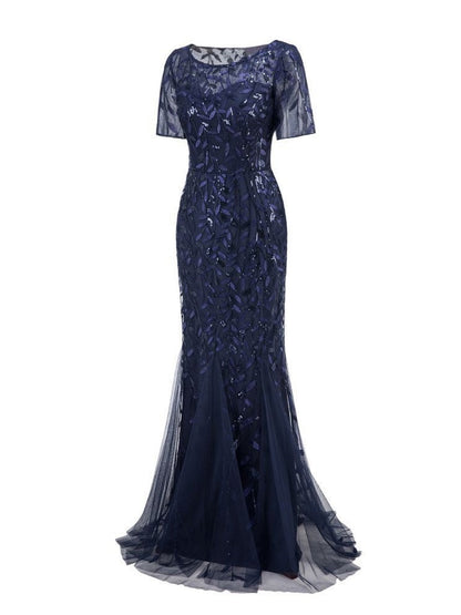 Embroidery Sequins Fishtail Spliced Mesh Formal Dress Maxi Dresses