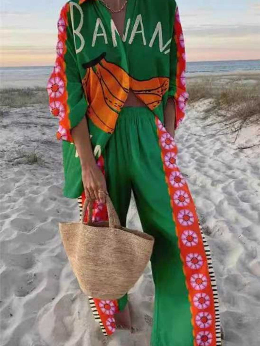 Hawaiian Vacation Style Shirt Casual Two-piece Set