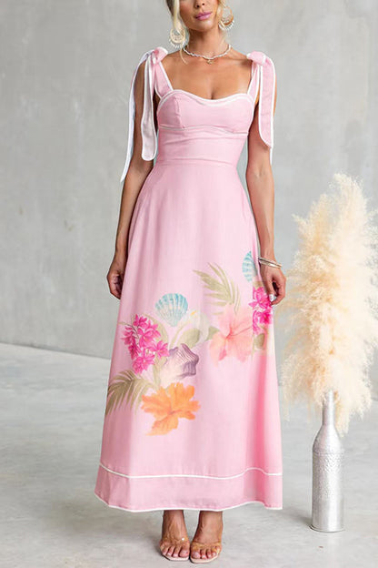 Bow Shoulder Floral Print Swing Maxi Cami Dress