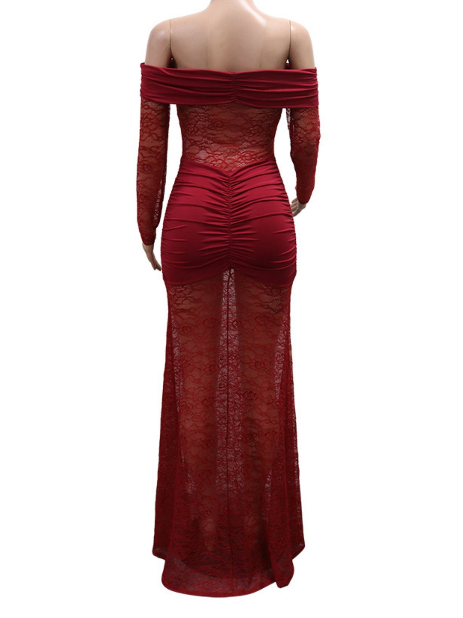 Lace Pleated Backless Maxi Dresses