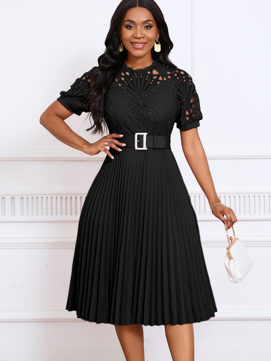 Short Sleeve Trim Lace Belts Mini&Short Dresses