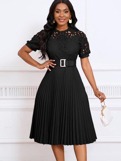 Short Sleeve Trim Lace Belts Mini&Short Dresses