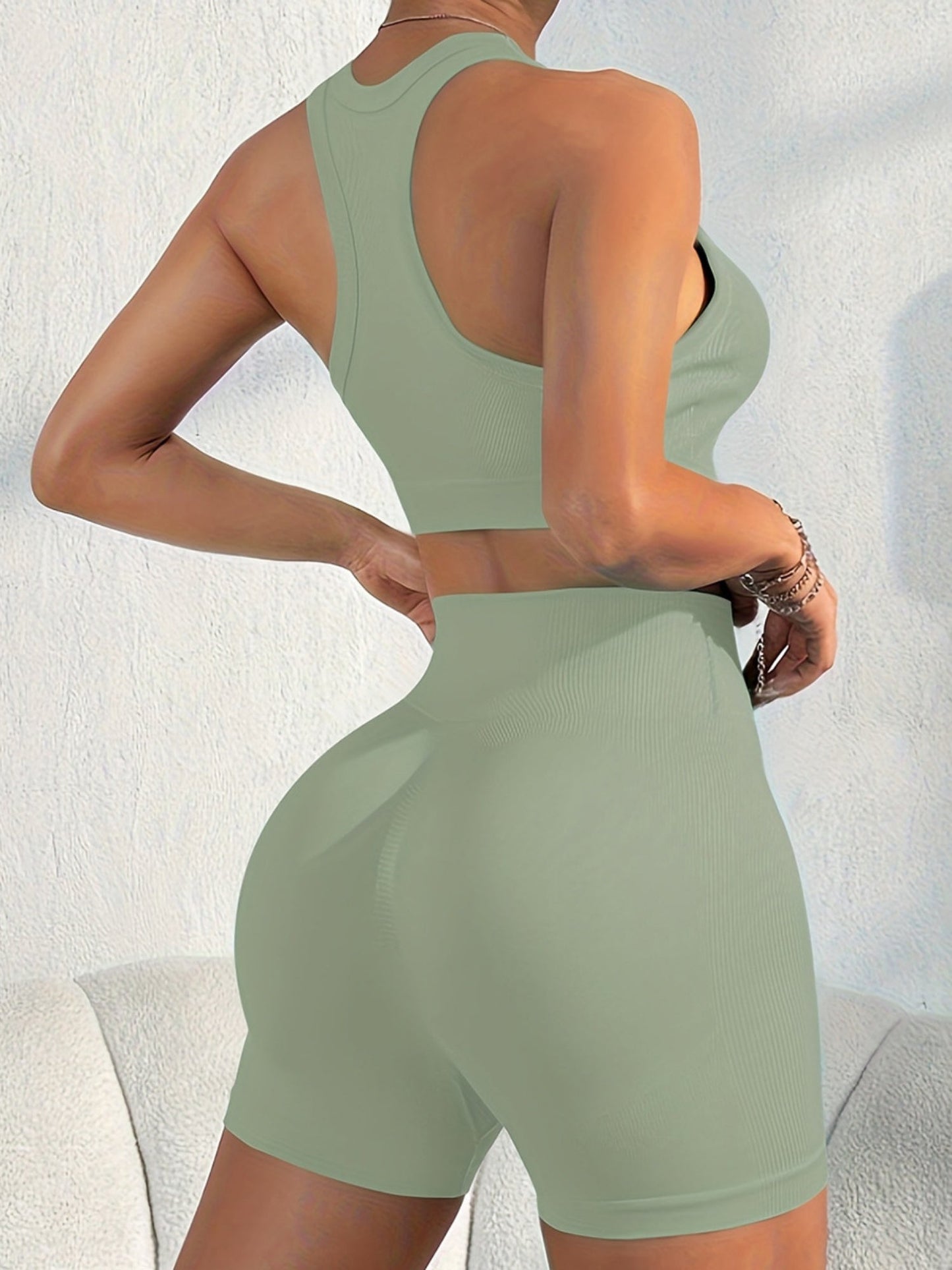 Cross-back Beauty Seamless Bra Hip-lifting Shorts Fitness Workout Set