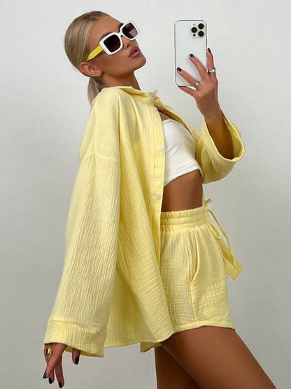 Long-sleeved Shirt Shorts 2-piece Sets