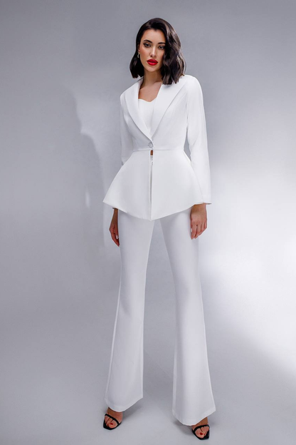 White Single-Breasted Blazer & Bell-Bottom Two-Piece Suit