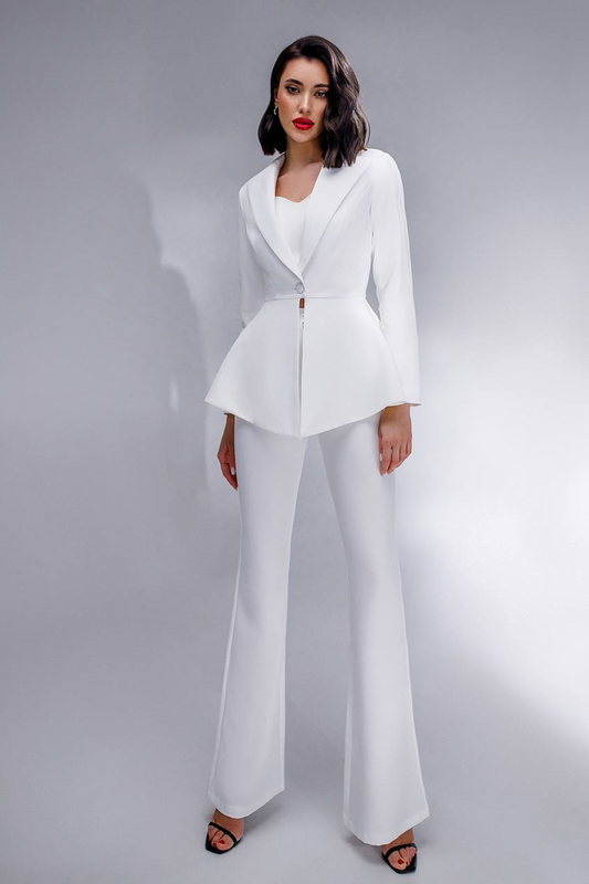 White Single-Breasted Blazer & Bell-Bottom Two-Piece Suit