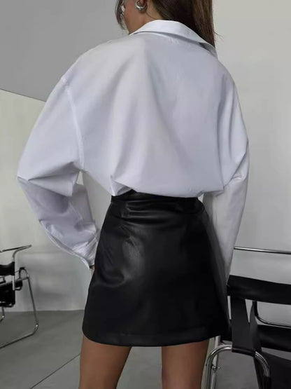 PU Leather Double Zipper High-waisted Hip-hugging Short Skirt Skirts