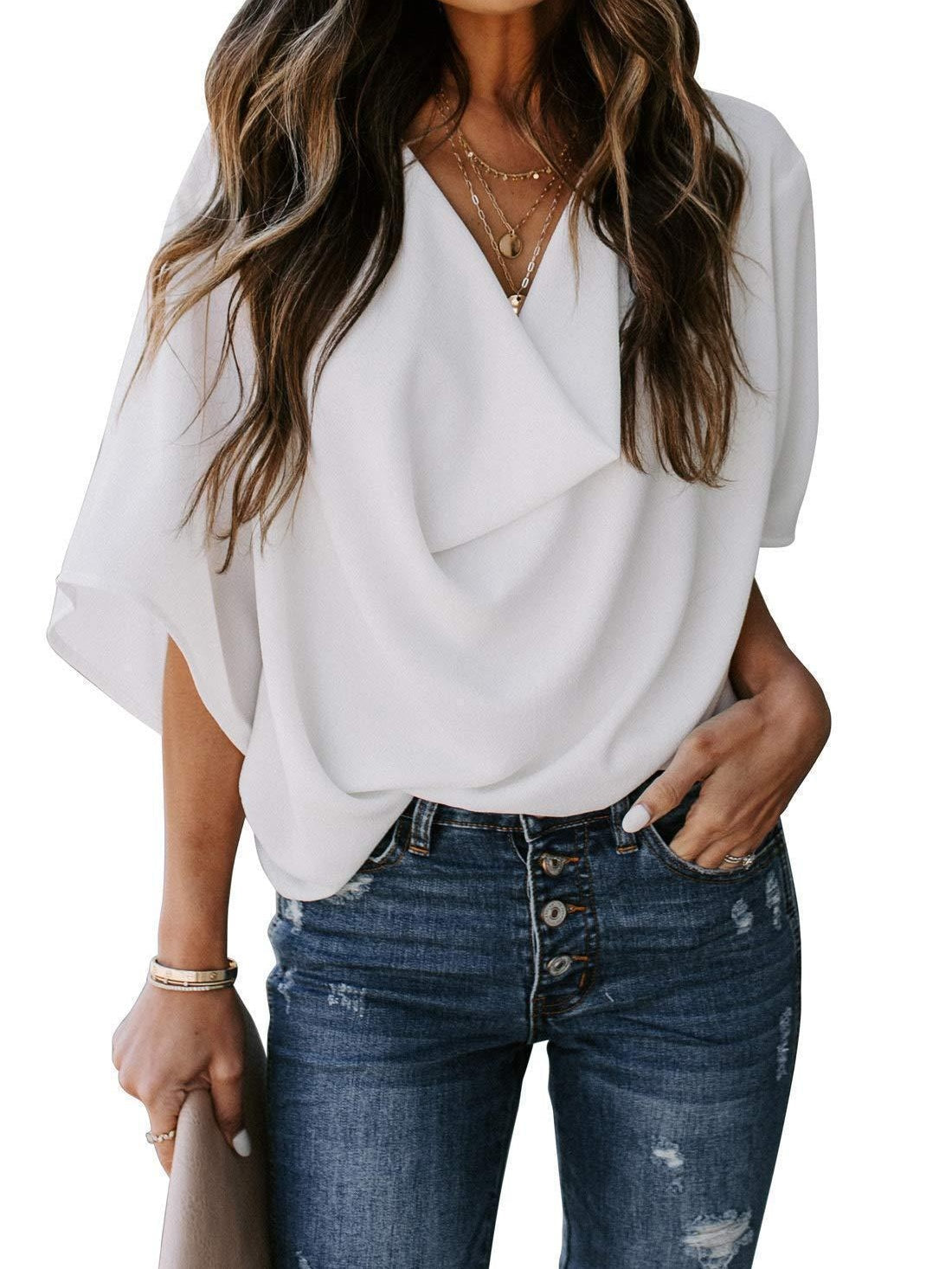Chiffon Loose V-neck Casual T-shirt