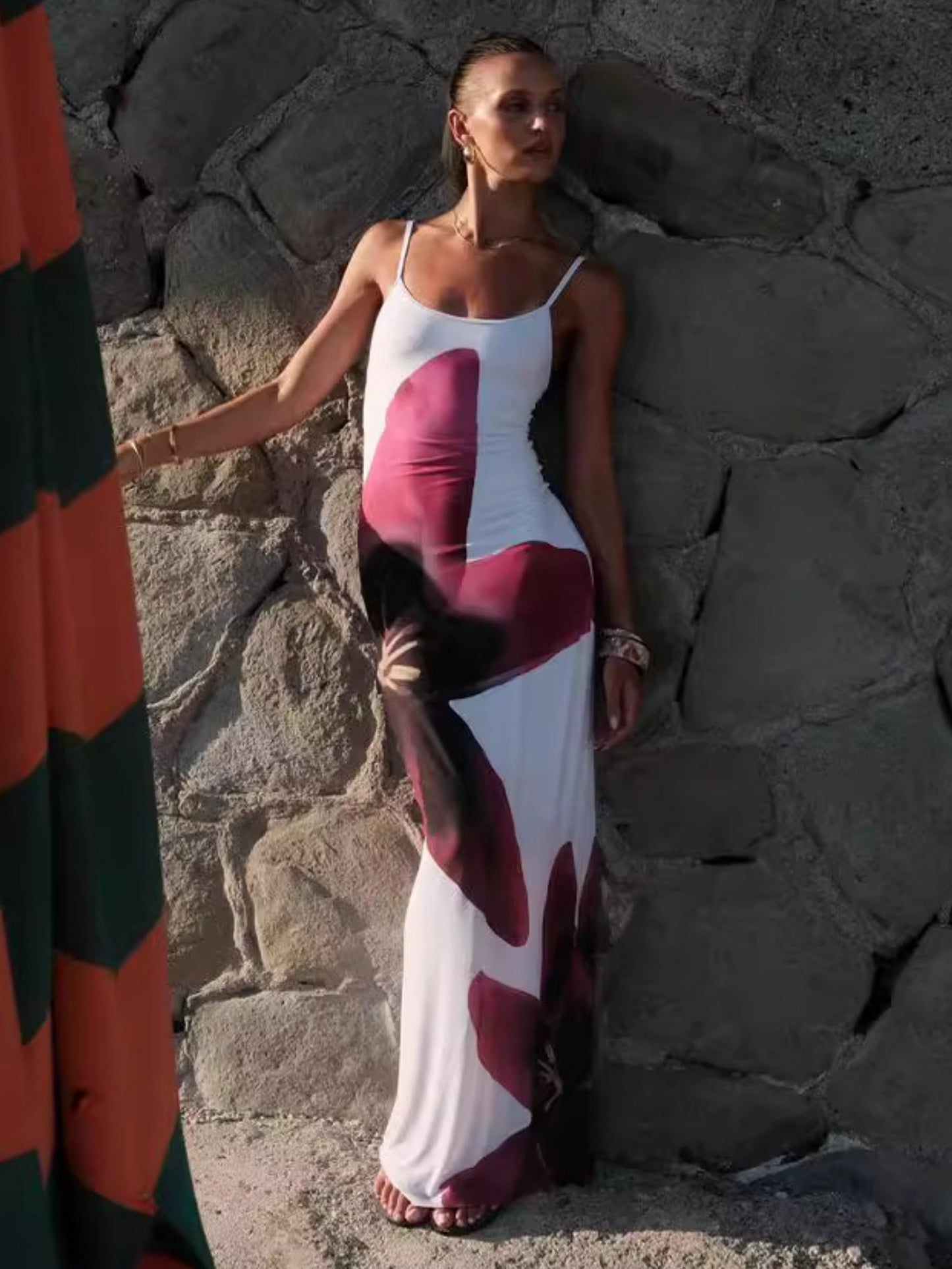 Floral Print Bodysuit With Slits Camisoles Maxi Dresses