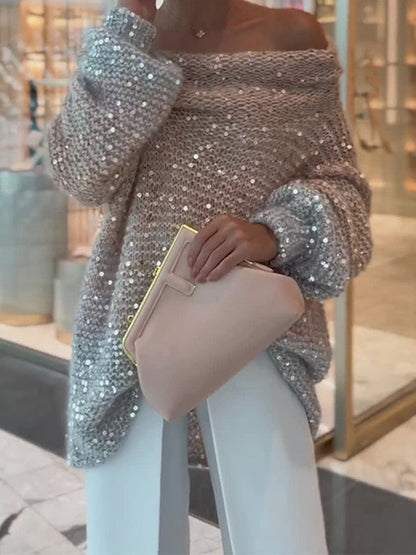 Sparkle Off Shoulder Knit Sweater