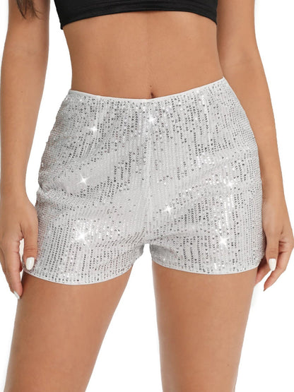 Sequins High Elasticity Mid-rise Straight-fit Shorts