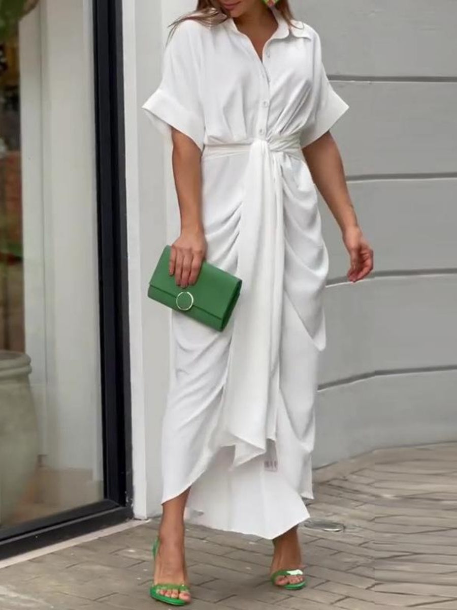 High-waisted Lapel Long Dress
