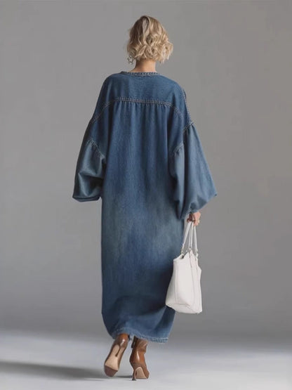 Lantern Sleeve Midi Denim Skirt