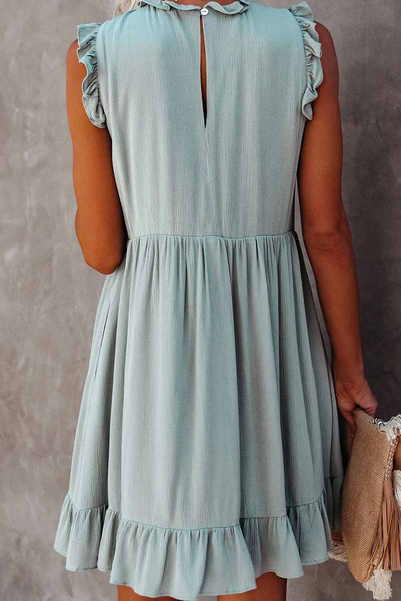 Ruffle Trim Crew Neck Empire Waist Babydoll Tiered Mini Dress