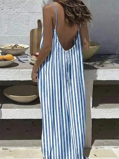 Vacation Halter-neck Backless Loose Long Dress