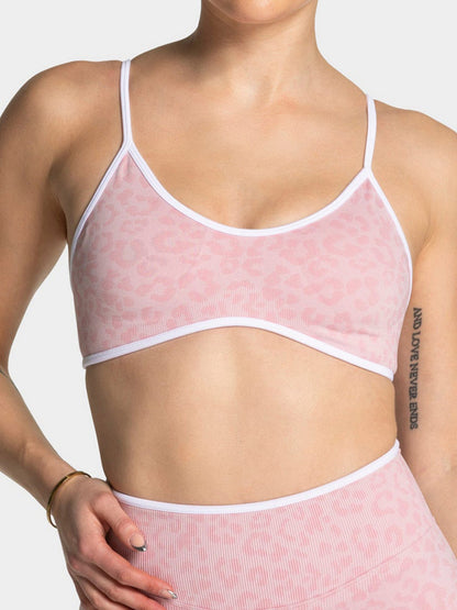 Leopard Print Contrasting Edging Yoga Bra Shockproof Slings Sports Vest