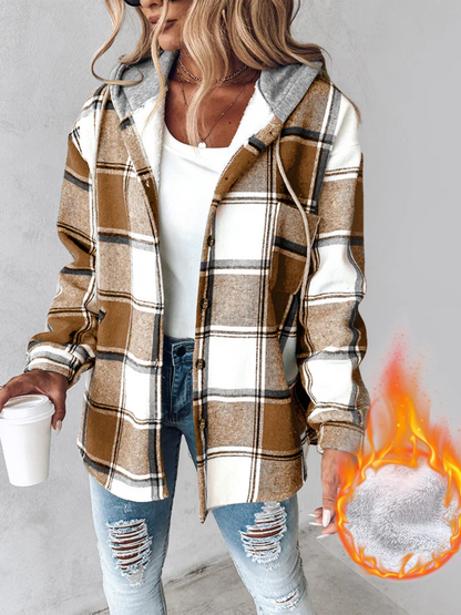 Plaid Long Sleeve Plush Hooded Jackets