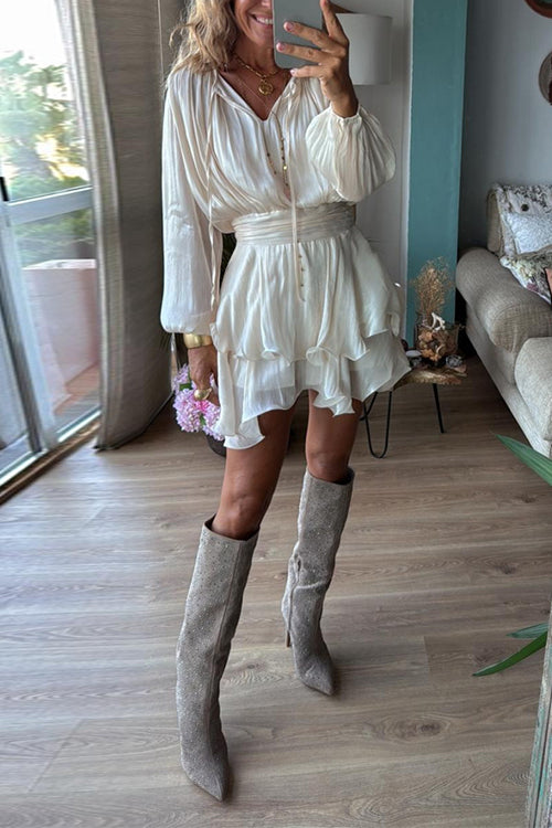 Margovil Lantern Long Sleeves Waisted Ruffle Mini Dress