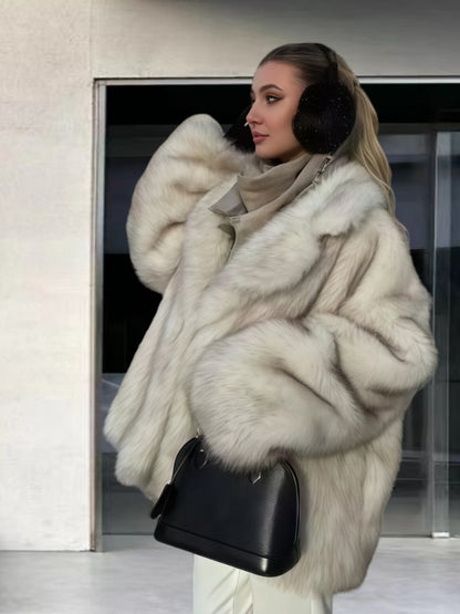 Cardigan With Turn-down Collar Faux Fur Dinner Parties Coats