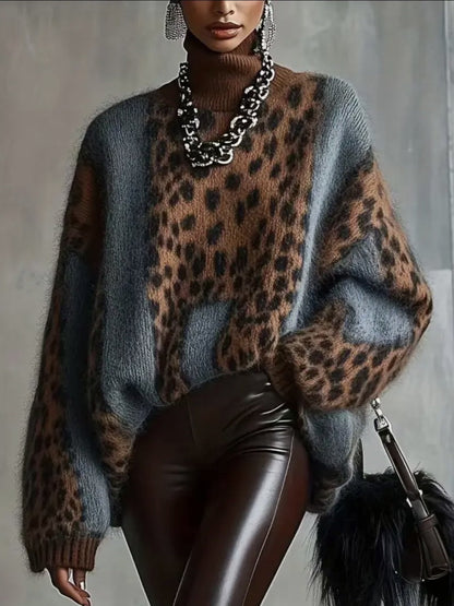 Leopard Print Knitting Loose-fit Sweaters