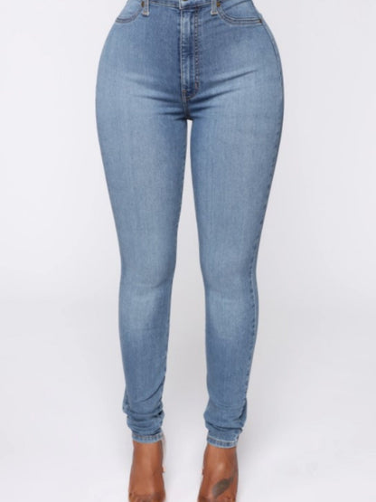 Water-washed Distressed Whitening Stretch High-waisted And Slimming Pencil Pants Jeans